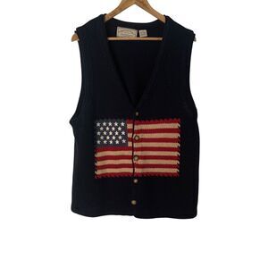 American Eagle Outfitters Womens Blue Patriotic American Flag Vest L Vintage